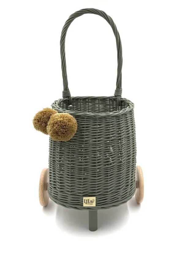Prútený košík s rúčkou – detský olivový | Ručne vyrobený košík pre deti