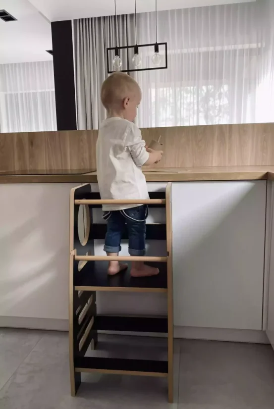 Montessori učiaca detská veža stredná čierna