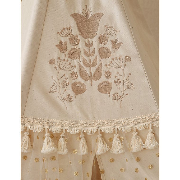 Boho stan teepee s volánky a výšivkou béžový