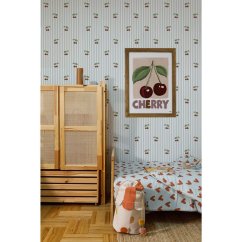 Tapeta malé třešně modré pruhy 280x50 cm