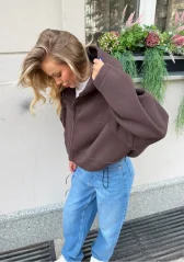 Lilo – Hnědá oversized mikina na zip s kapucí