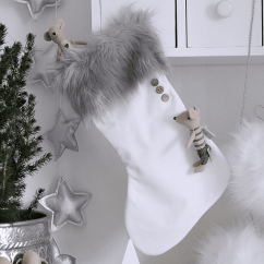 Vánoční punčocha bílá s šedou kožešinou 42x26cm