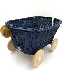 Prútený vozík na ťahanie za šnúrku - tmavo modrá