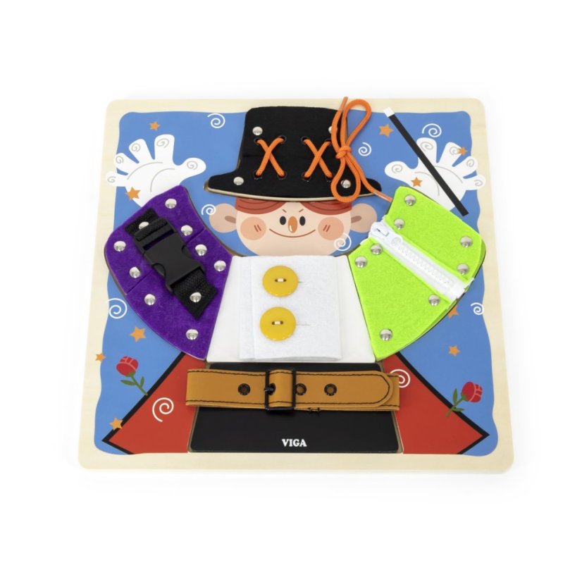 Deska na převlékání s magickými hračkami – dřevěná edukační deska