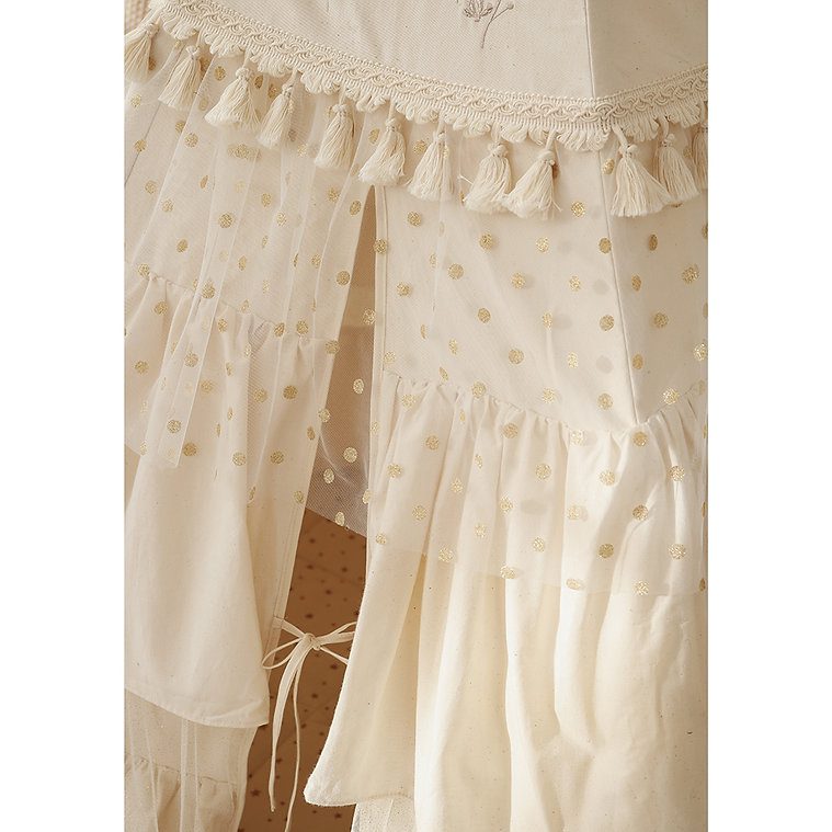 Boho stan teepee s volánky a výšivkou béžový