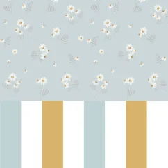 Tapeta harmanček modrá s farebnými pruhmi 280×100 cm