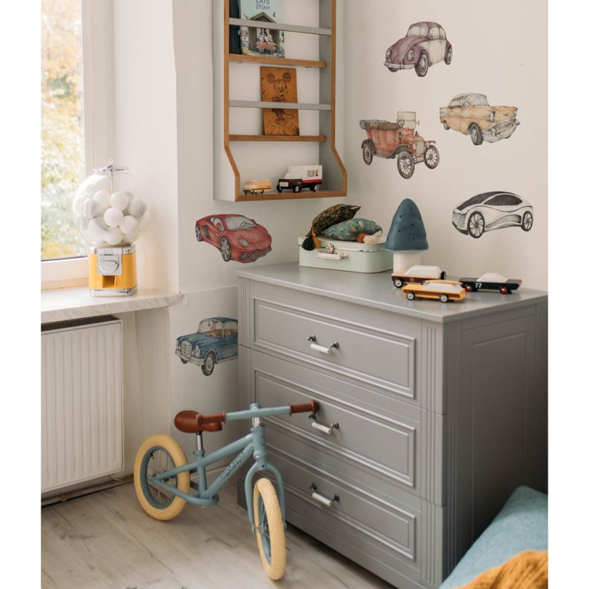 Samolepka do detskej izby história automobilov/priemyselná evolúcia 95×85 cm
