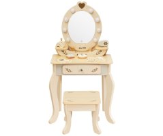 Veľká drevená toaletka ELLY pre deti s LED svetlom a taburetkou natural