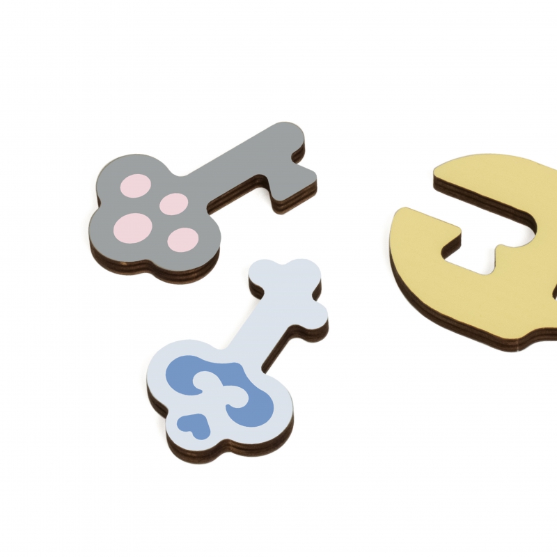Drevené senzorické puzzle Montessori – zámky a kľúče