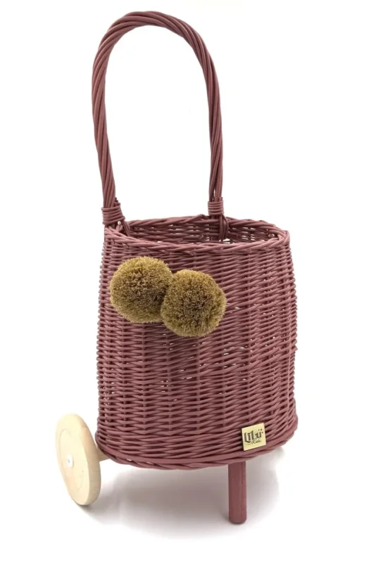 Prútený košík s rúčkou – detský malinový | Ručne vyrobený košík pre deti