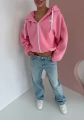 Lilo – Růžová oversized mikina na zip s kapucí