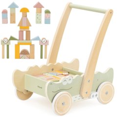 Dřevěný blokový vozík - krokodýl | Chodítko s kostkami pro děti