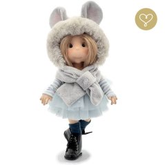 Kostým pre bábiku Lullu – elegantné šaty s kapucňou a uškami sivá