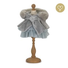 Kostým pre bábiku Lullu – elegantné šaty s kapucňou a uškami sivá