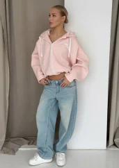 Lilo – Púdrová oversized mikina na zips s kapucňou
