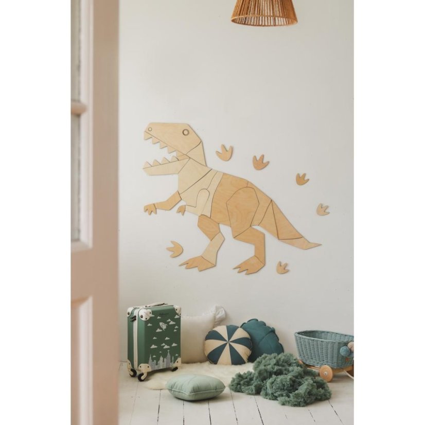 Drevená nástenná dekorácia Origami T-rex – dinosaurus do detskej izby