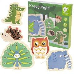 Navlékání dřevěných zvířátek na tkaničky – 10 ks