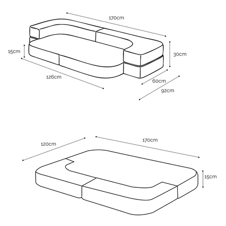 Rozkladacia detská pohovka  - sivá, baranček