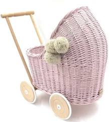 Prútený kočík pre bábiky ružová