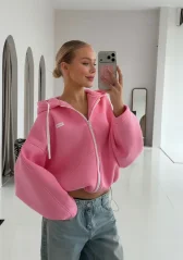 Lilo – Růžová oversized mikina na zip s kapucí