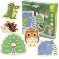 Navliekanie drevených zvieratiek na šnúrky – 10 ks