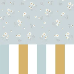Tapeta harmanček modrá s farebnými pruhmi 280×100 cm