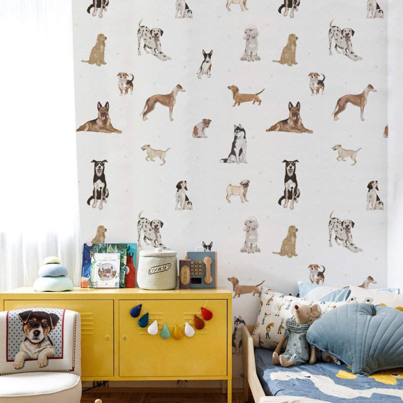 Tapeta psy biela 280x100 cm