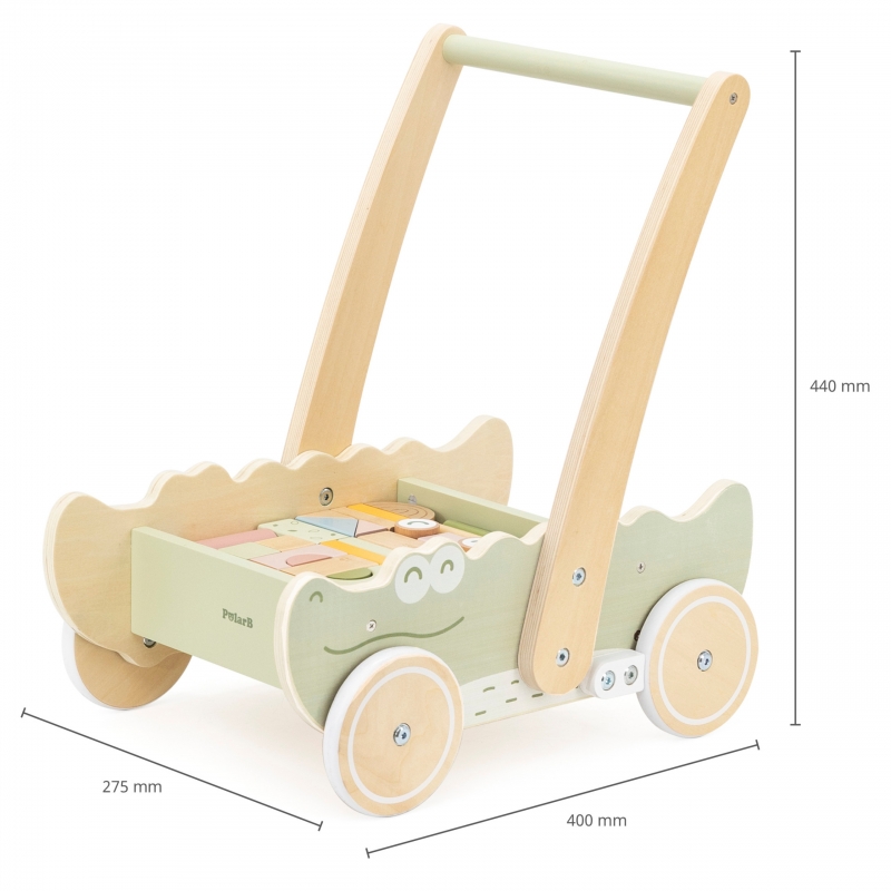 Drevený blokový vozík – krokodíl | Chodítko s kockami pre deti
