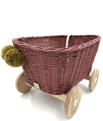 Proutěný vozík na tahání za šňůrku - malinová