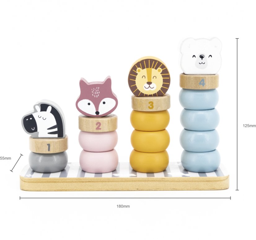 Vzdelávacia pyramída PolarB – drevená pyramída s číslami a zvieratkami