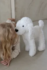 Plyšový psík s menom 50 cm biela – veľký personalizovaný mojkáč