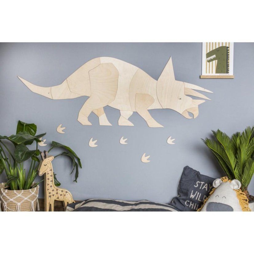 Drevená nástenná dekorácia Origami Triceratops – dinosaurus do detskej izby