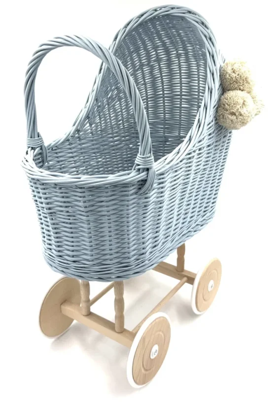Prútený vysoký kočík pre bábiky svetlomodrá