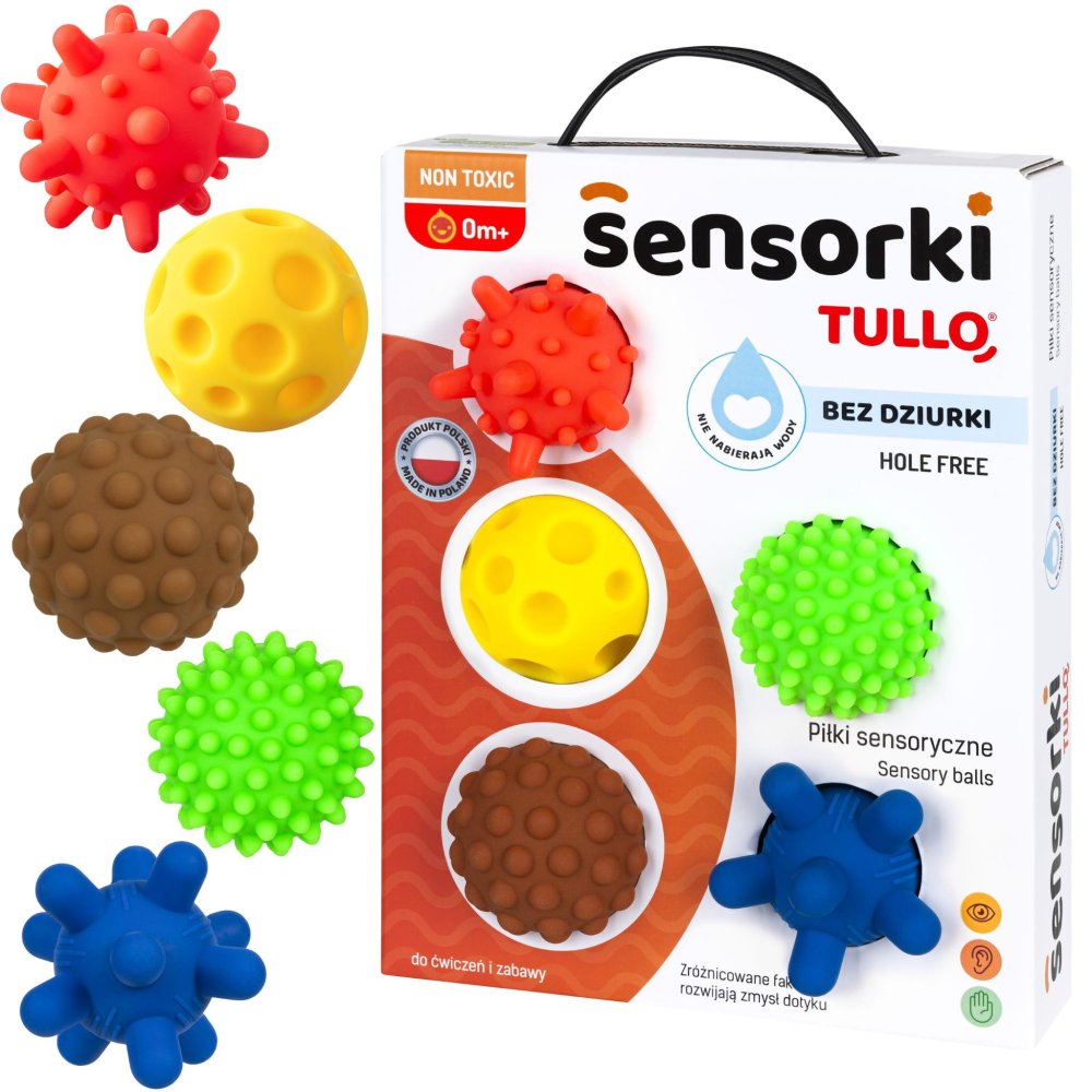 TULLO Senzorické loptičky TULLO bez dierky | 5 ks | Pre bábätká od narodenia